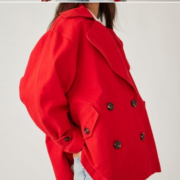 C- Free People Highlands Solid Peacoat/Jacket in High Risk Red NWT - Picture 2 of 4